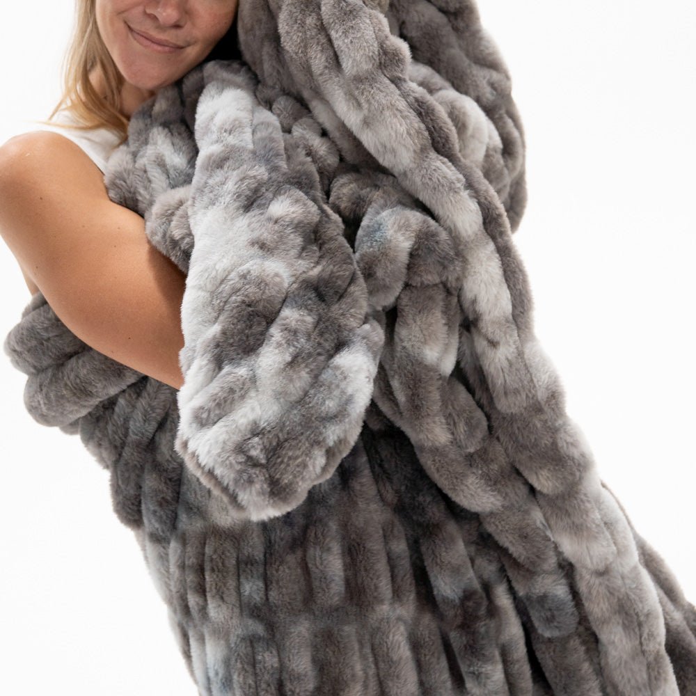 Ripple Faux Fur Blanket - Gray - Sunday Blankets