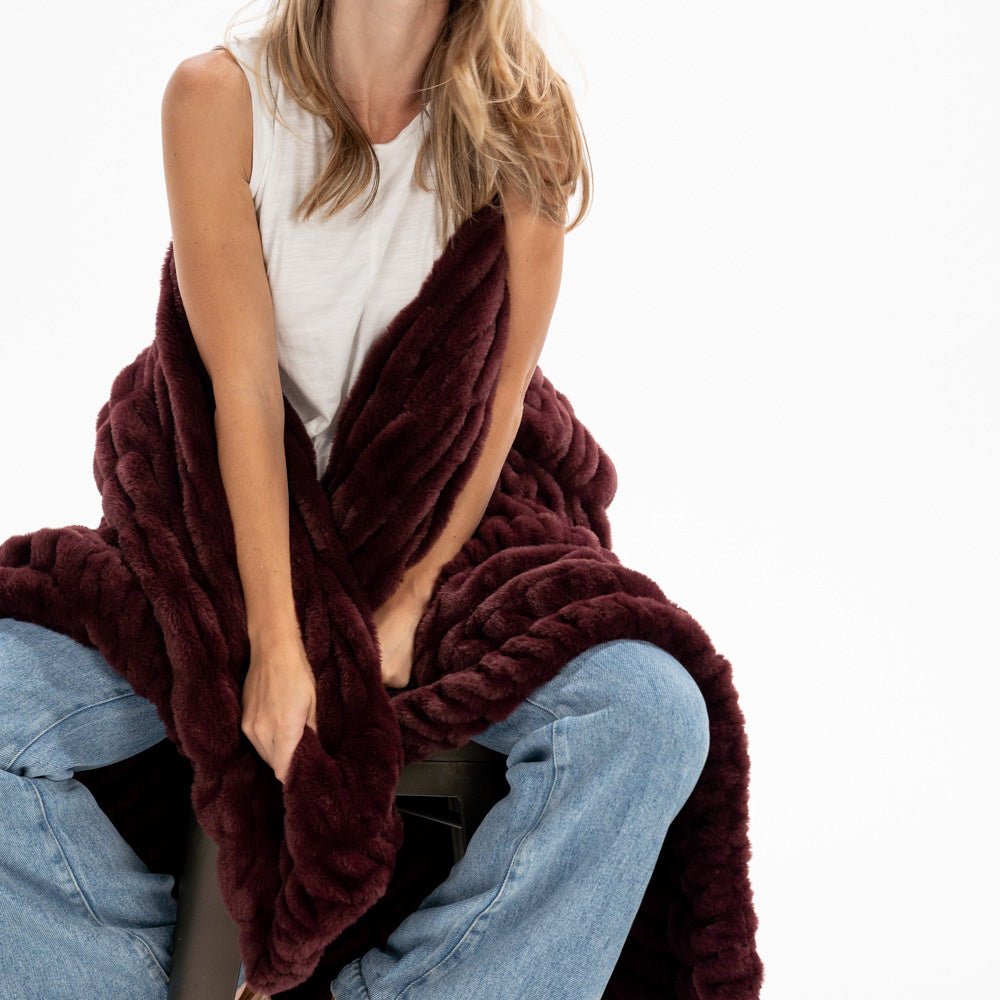 Ripple Faux Fur Blanket - Red Wine - Sunday Blankets