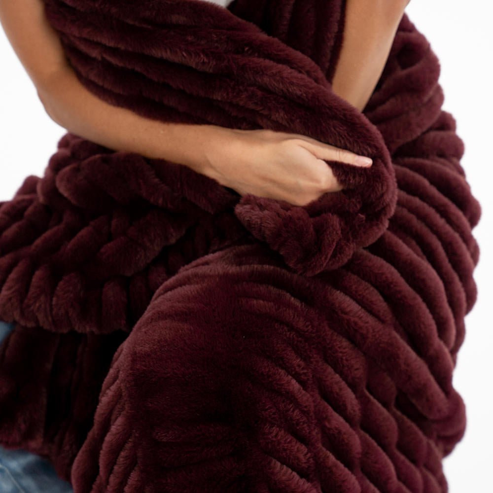 Ripple Faux Fur Blanket - Red Wine - Sunday Blankets