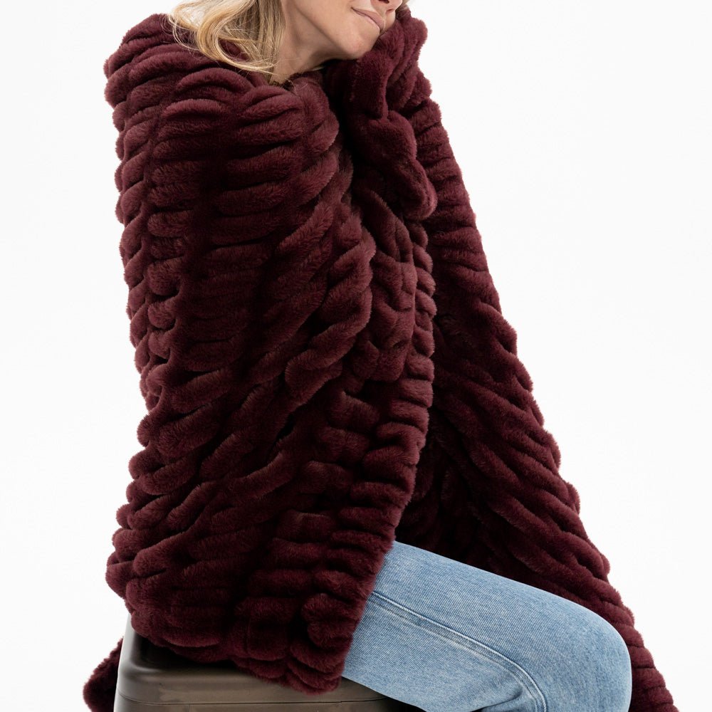 Ripple Faux Fur Blanket - Red Wine - Sunday Blankets