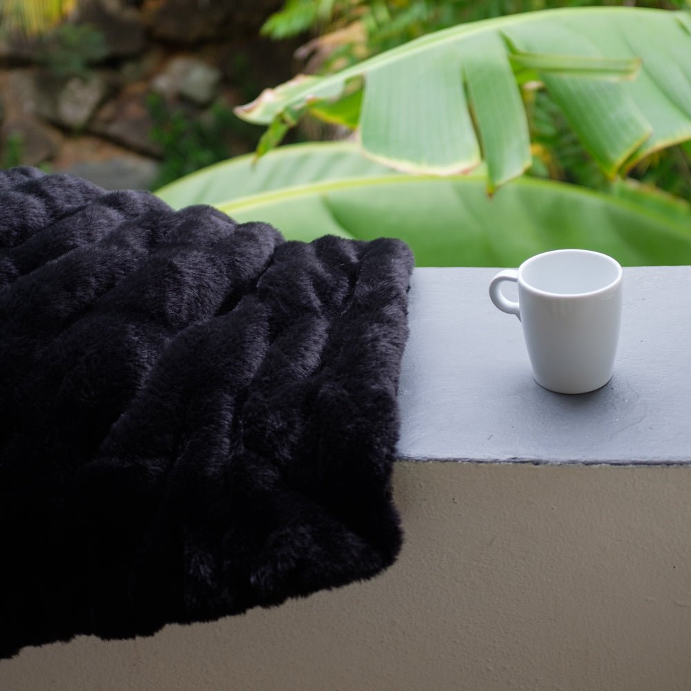 Ripple Faux Fur Blanket - Black - Sunday Blankets