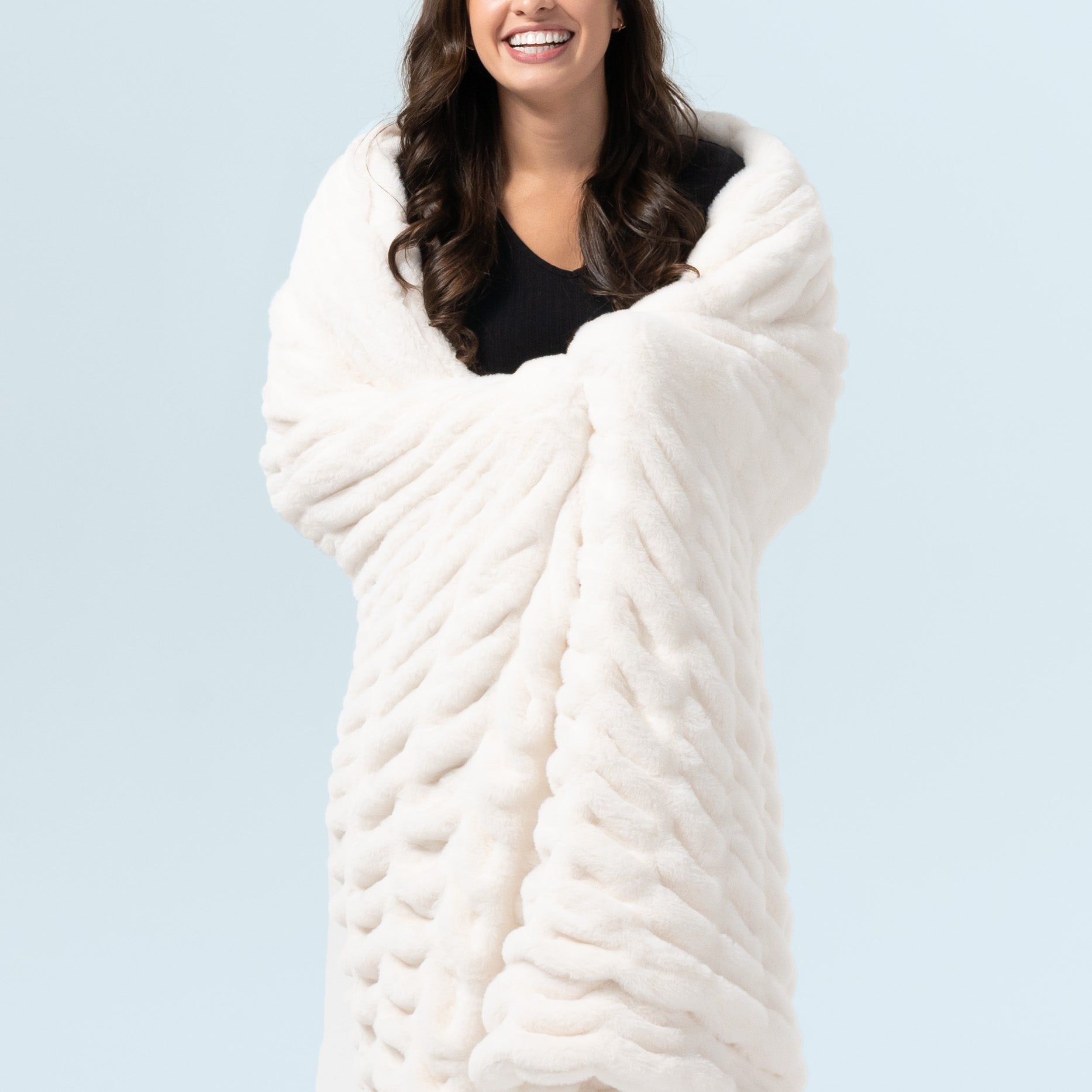 Ripple Faux Fur Blanket - White - Sunday Blankets